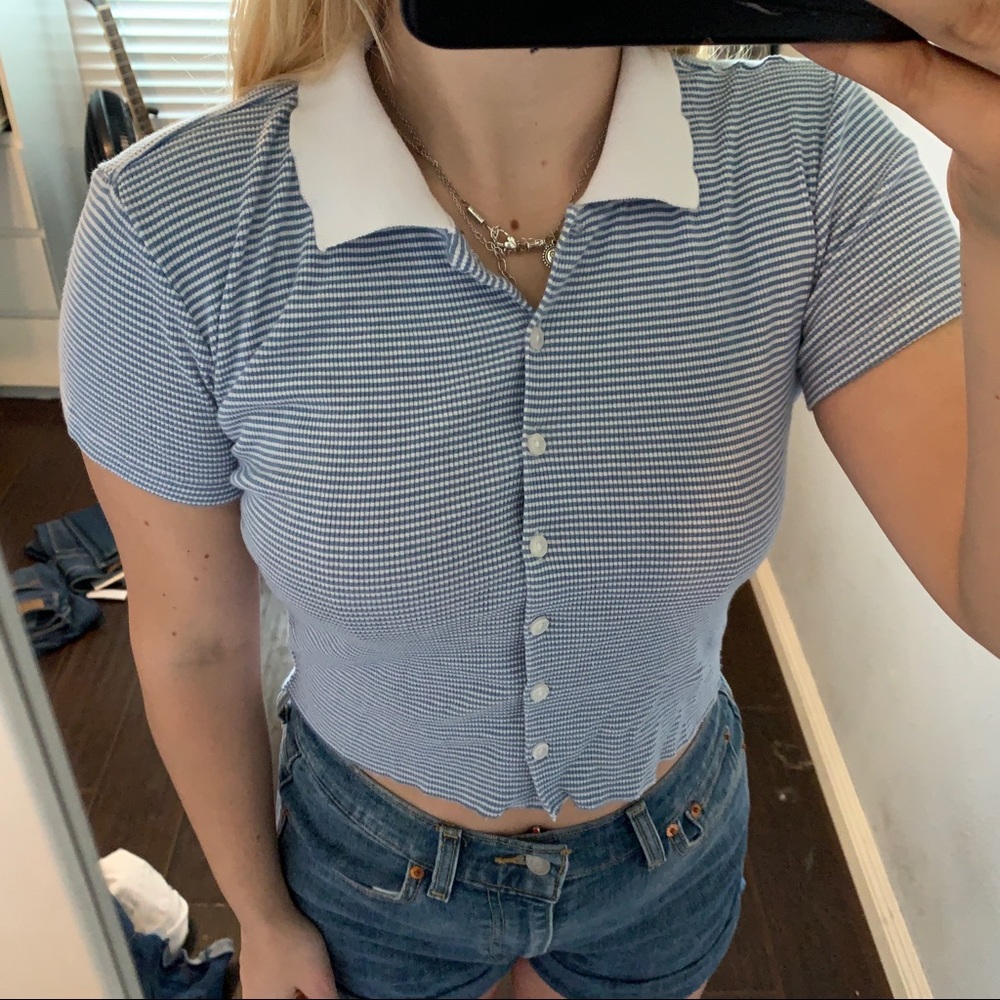 brandy Melville top blue and white stripped top